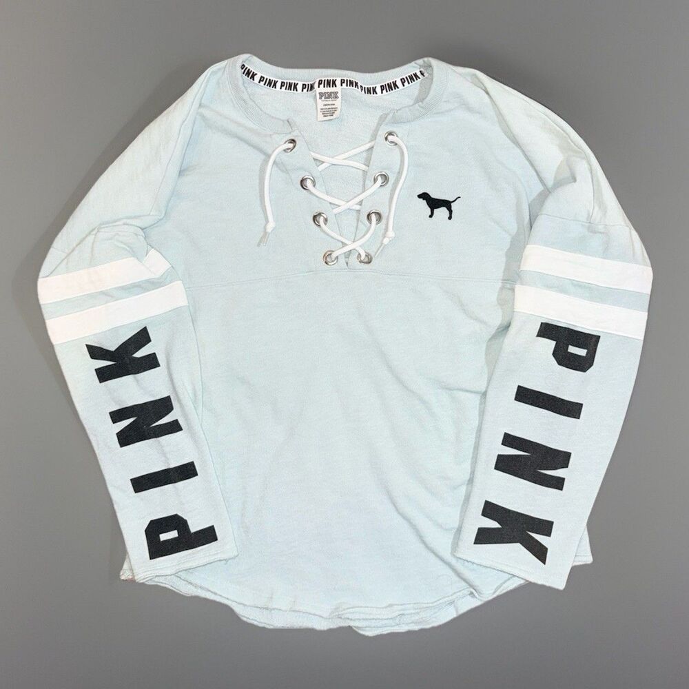 PINK Victoria's Secret Light Blue Lace-Up Pullover Hoodie